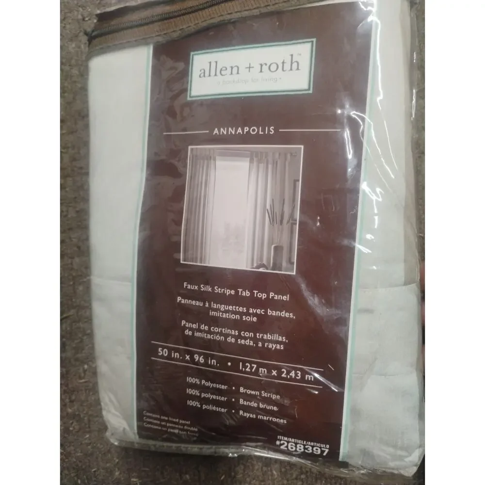 Allen + Roth Annapolis Pair of Faux Silk Brown Stripe Tab Top Panels 50x96 New